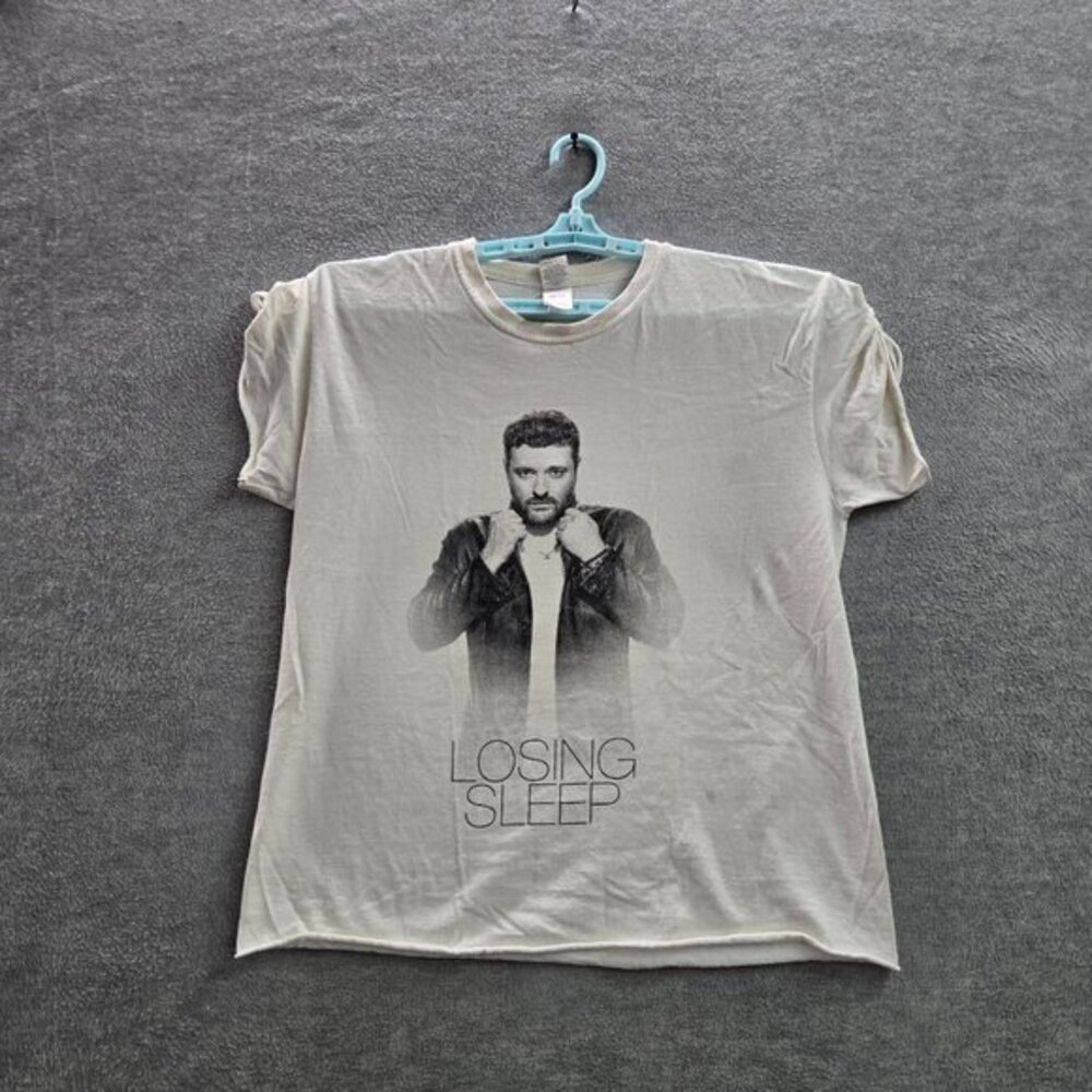 Chris Young Women Shirt Large White Losing Sleep Portrait Graphic Print Tee READ